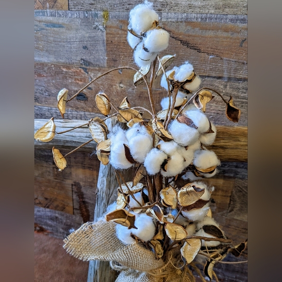 NWT Robert Stanley Signature Collection Burlap Bag With Cotton Bouquet - Picture 3 of 9